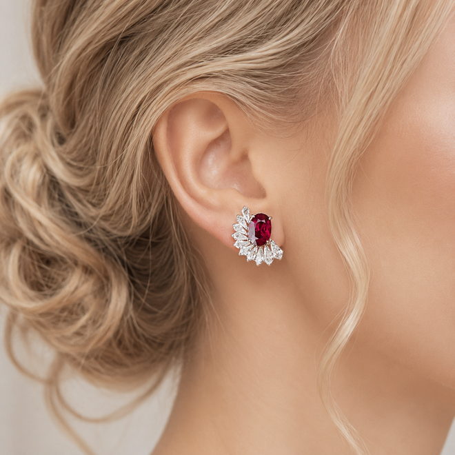 3.361 / 3.040 cts  Unheated Ruby with Diamond Earrings (ENQUIRE)