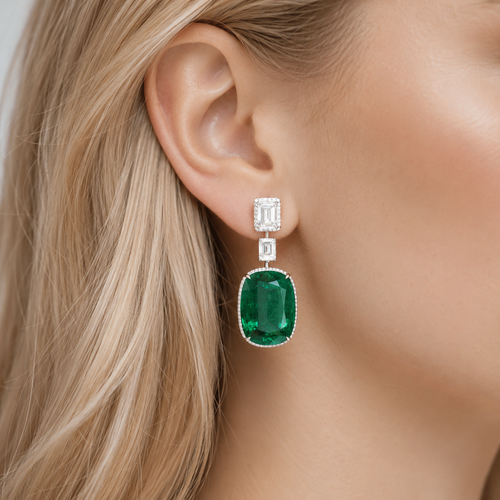 26.09 / 25.01 cts Emerald with Diamond Earrings (ENQUIRE)