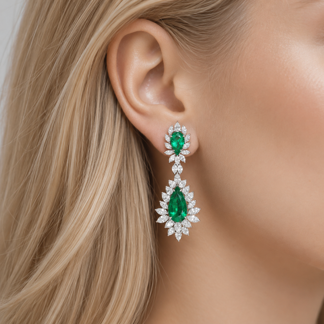 10.56 cts Emerald With Diamond Earrings (ENQUIRE)