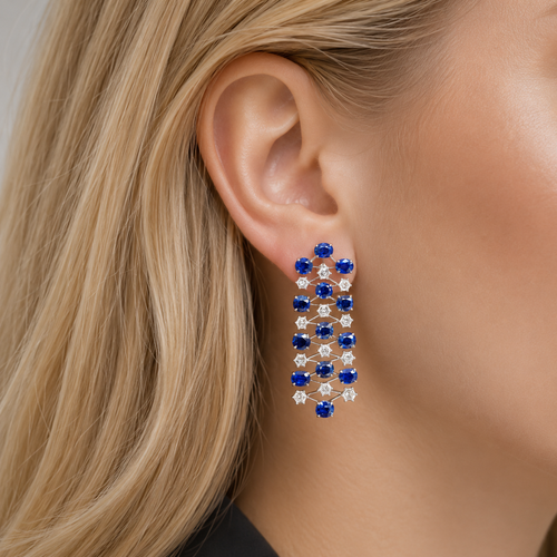 14.84 cts Unheated Burmese Oval Blue Sapphire Earrings