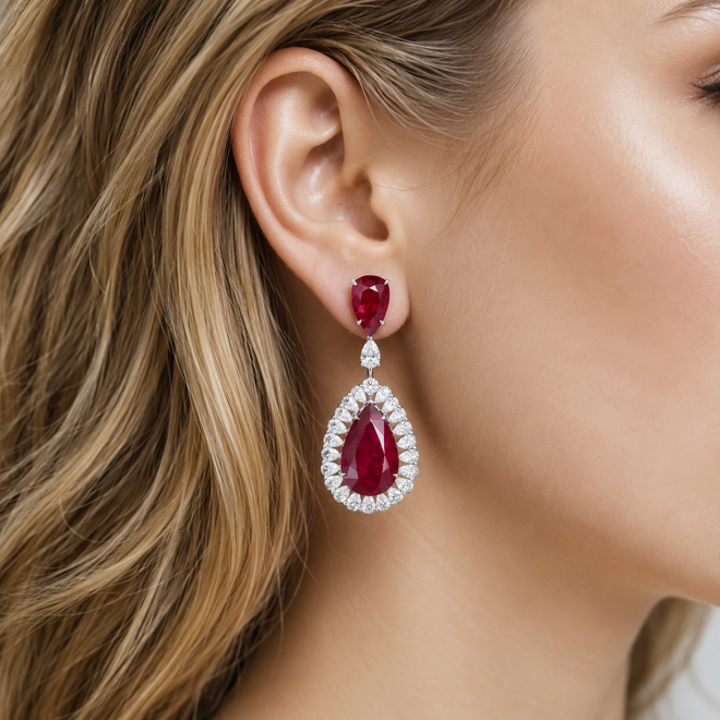 8.090 / 4.08 cts Unheated Ruby with Diamond Earrings (ENQUIRE)
