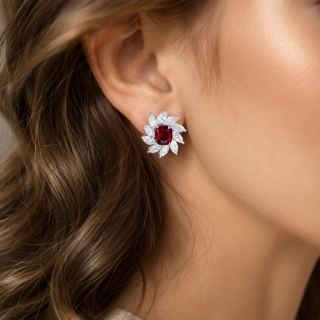 3.140 / 3.033 cts Unheated Burmese Spinel Cushion Gem with Diamond Earrings
