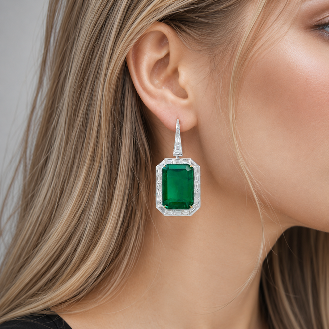 22.825 / 19.689 cts Emerald Diamond Earrings (ENQUIRE)