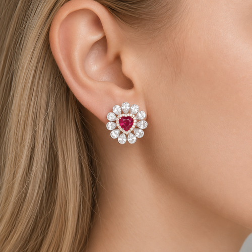 2.01 / 2.00 cts Minor Oil Burmese Ruby with Diamond Earrings (ENQUIRE)