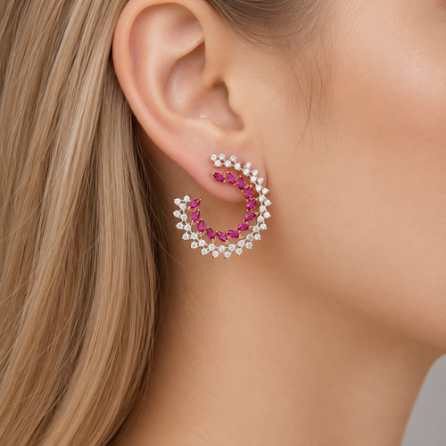 3.21 / 2.03 cts Marquise Ruby with Diamond Eternity Hoop