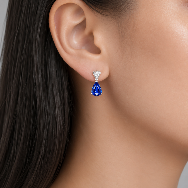 4.70 / 4.65 cts Pear Shape Blue Sapphire with Diamond Earrings