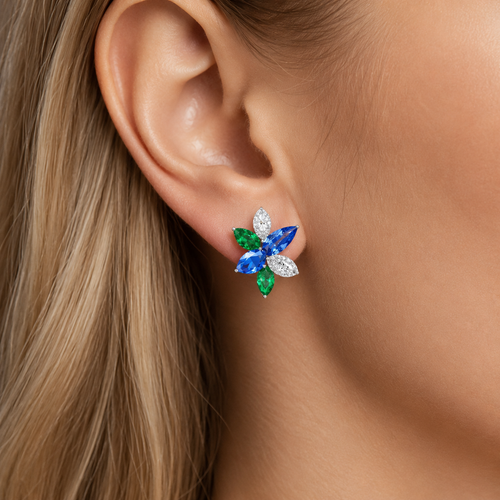 2.837 / 7.153 cts Emerald with Blue Sapphire Earrings