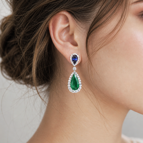 5.57 / 3.035 cts GRS Minor Oil Colombian Emerald with Sapphire Earrings (ENQUIRE)