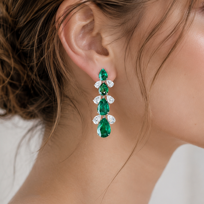 16.745 / 4.79 cts Pear Shape Emerald with Diamond Earrings (ENQUIRE)