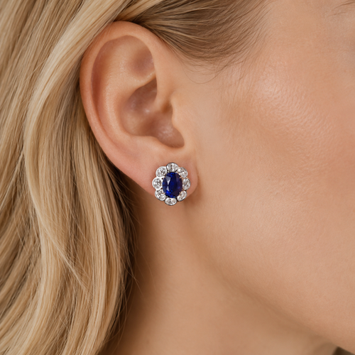 4.90 /4.67 cts Oval Blue Sapphire with Diamond Earrings
