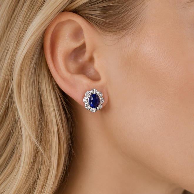 4.90 /4.67 cts Oval Blue Sapphire with Diamond Earrings