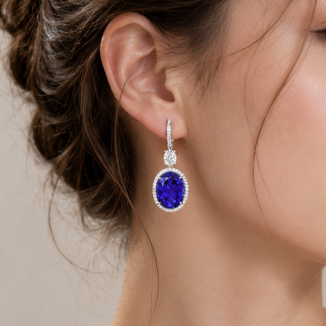 10.97 / 10.59 cts Oval Tanzanite Gem Earrings