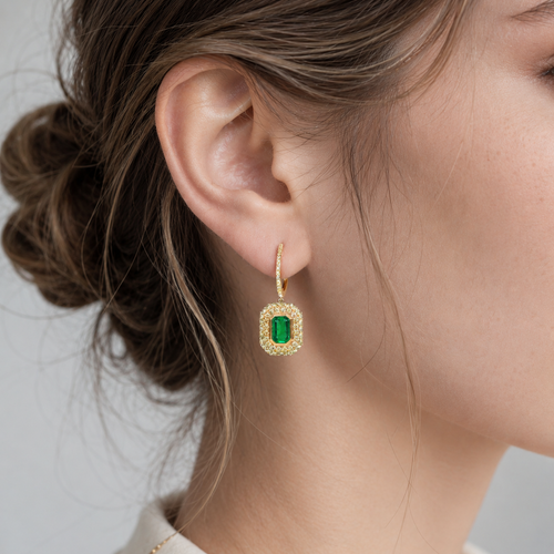 1.34 / 0.85  cts Emerald with Diamond Earrings