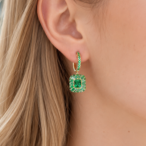 0.84 / 0.70 cts Minor Oil Colombian Emerald Earrings