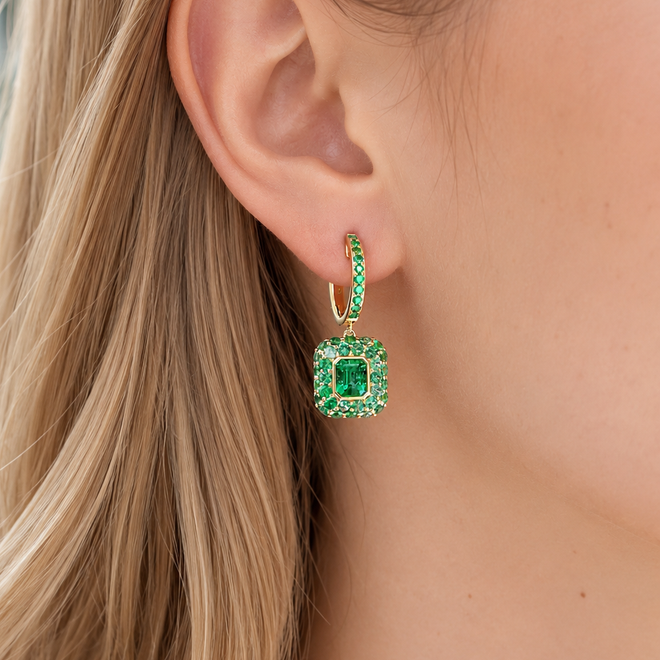 0.84 / 0.70 cts Minor Oil Colombian Emerald Earrings