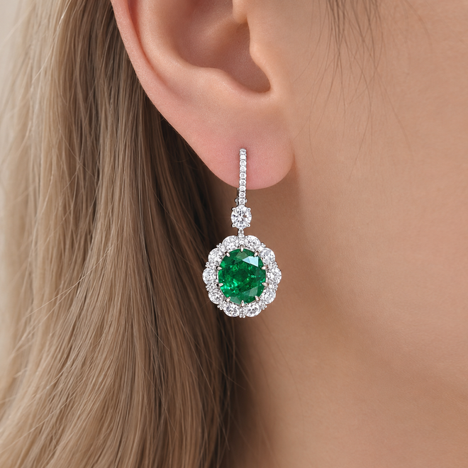 3.41 / 2.85 cts Emerald with Diamond Earrings