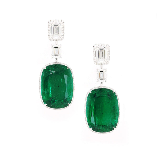 26.09 / 25.01 cts Emerald with Diamond Earrings (ENQUIRE)