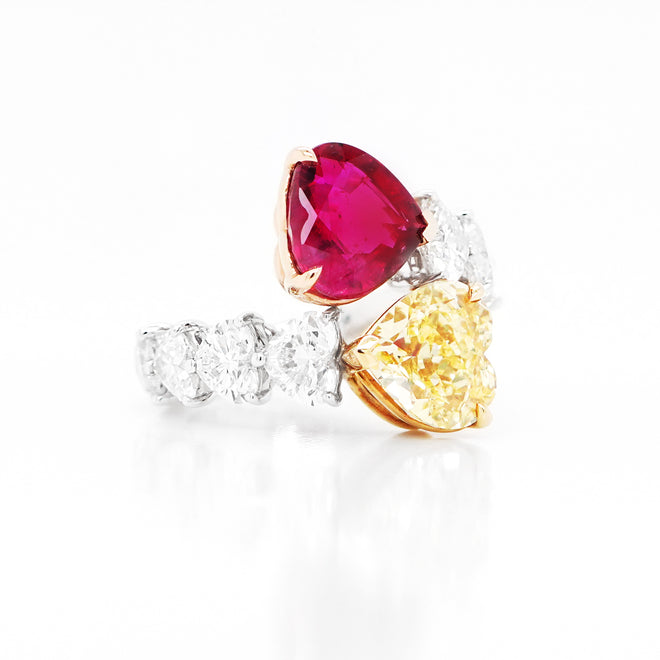  3.26 / 2.94 cts Unheated Ruby with Fancy Diamond Ring