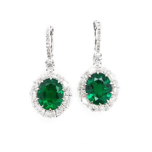  3.41 / 2.85 cts Emerald with Diamond Earrings