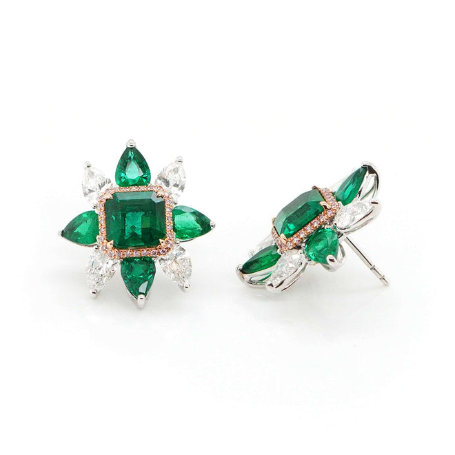 9.89 / 3.39 cts Minor Emerald With Pear Shape Diamond Earrings