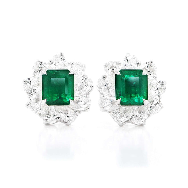  1.65 / 1.48 cts Emerald Diamond Earrings