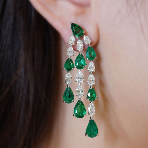 6.85 / 6.82 cts Emerald with Diamond Earrings