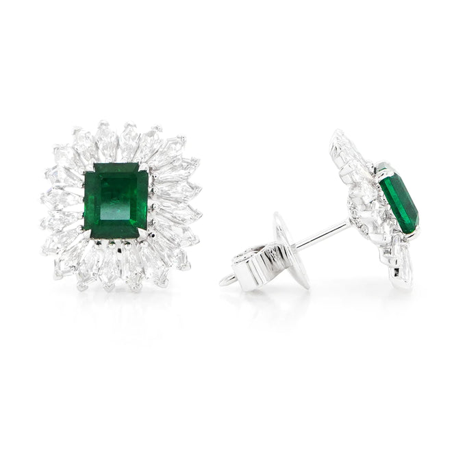 1.384 / 1.361 cts Emerald with Diamond Earrings