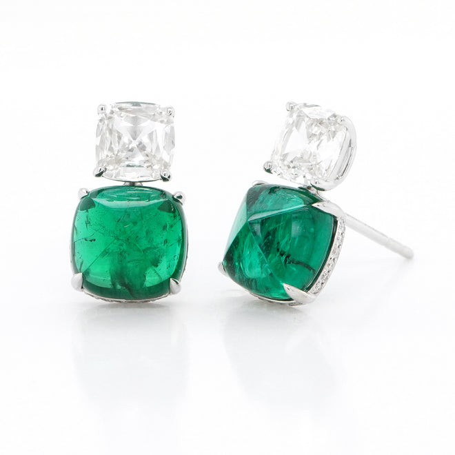 3.13 / 3.57 cts Sugarloaf Emerald with Diamond Earrings