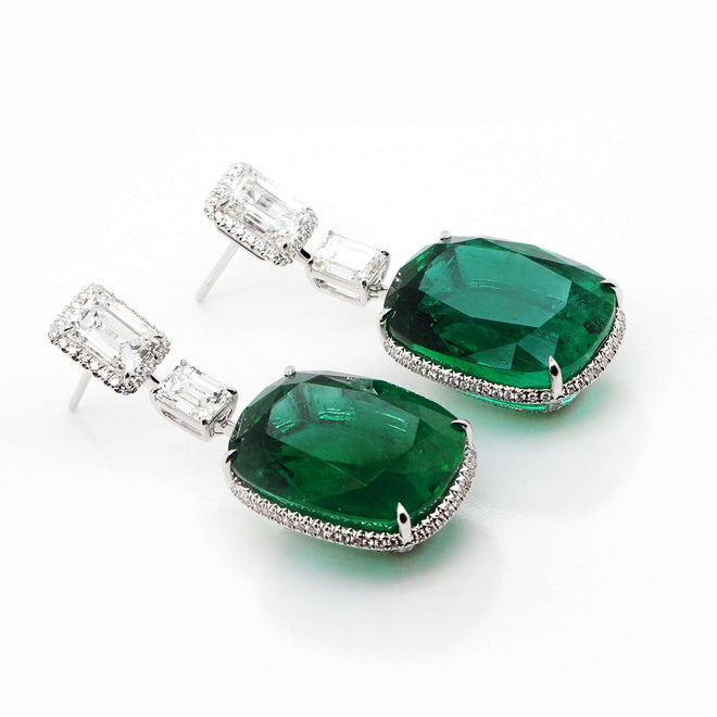 26.09 / 25.01 cts Emerald with Diamond Earrings (ENQUIRE)
