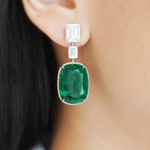 26.09 / 25.01 cts Emerald with Diamond Earrings (ENQUIRE)