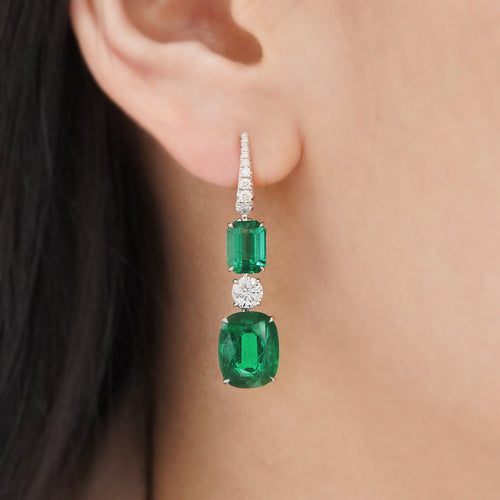 8.97 / 3.39 cts Minor Emerald with Round Diamond Earrings (ENQUIRE)