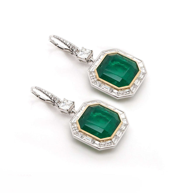 8.52 / 8.50 cts GRS Minor Oil Colombian Emerald with Diamond Earrings (ENQUIRE)