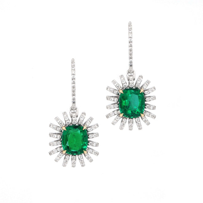 1.56 / 1.23 cts Emerald with Diamond Earrings