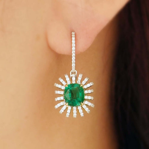  1.56 / 1.23 cts Emerald with Diamond Earrings
