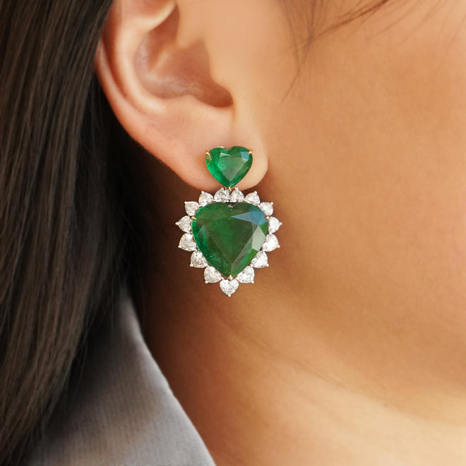 EE-24016-31.702  5.70 cts Minor Oil Emerald with Diamond Earrings (ENQUIRE)