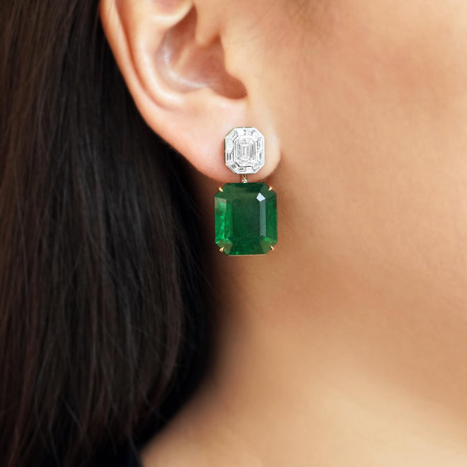 EE-24023-18.767  16.478 cts Emerald with Diamond Earrings (ENQUIRE)