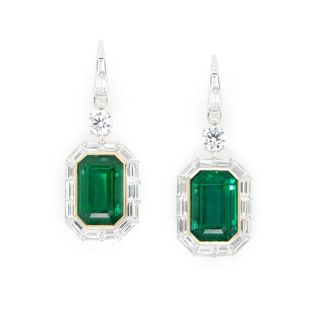 8.886 / 7.373 cts Emerald with Diamond Earring