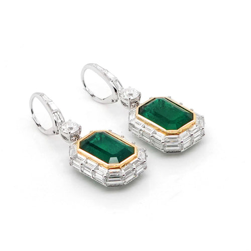 8.886 / 7.373 cts Emerald with Diamond Earring