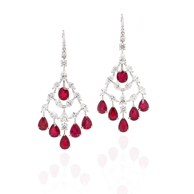 11.92 cts Pear Shape Ruby with Diamond Earrings