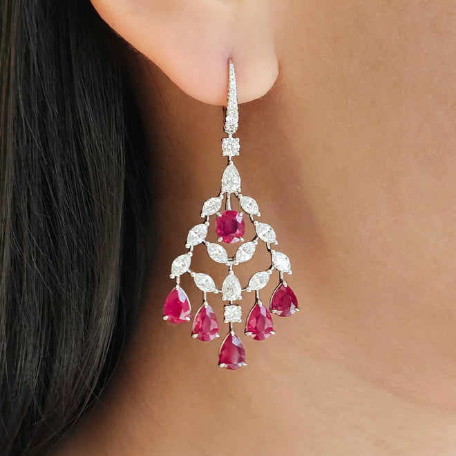 11.92 cts Pear Shape Ruby with Diamond Earrings