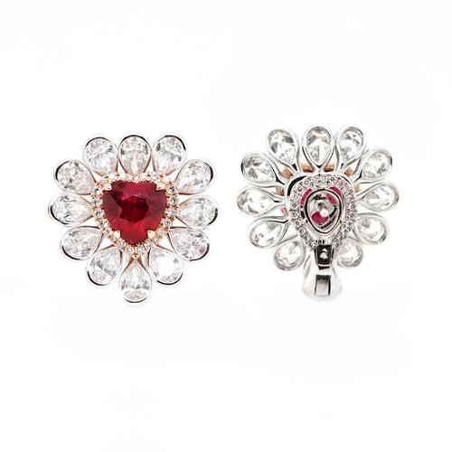  2.01 / 2.00 cts Minor Oil Burmese Ruby with Diamond Earrings