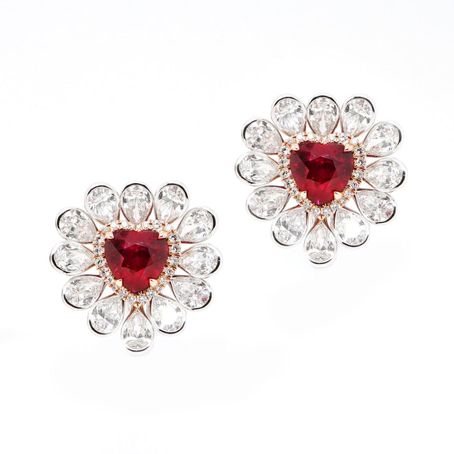  2.01 / 2.00 cts Minor Oil Burmese Ruby with Diamond Earrings