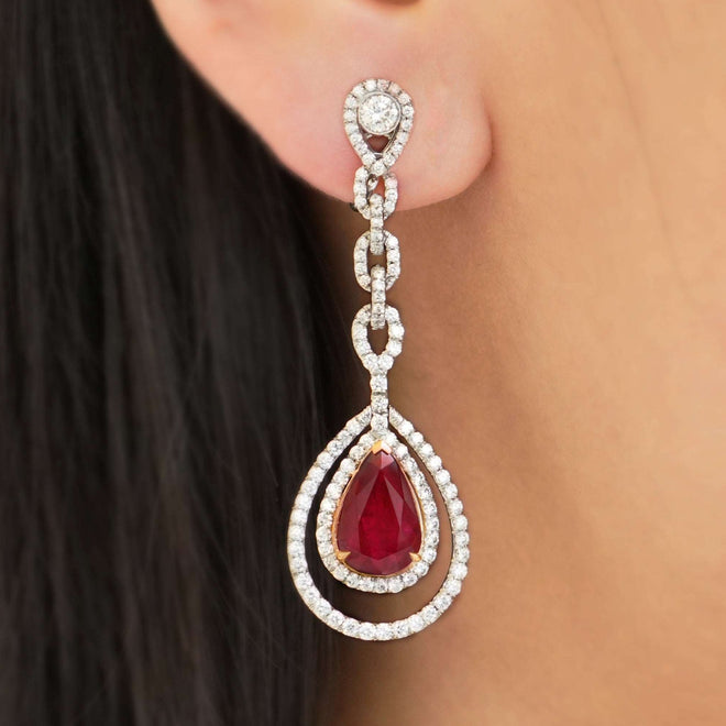 4.142 / 3.229 cts Burmese Ruby with Diamond Earrings