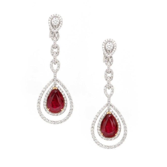 4.142 / 3.229 cts Burmese Ruby with Diamond Earrings