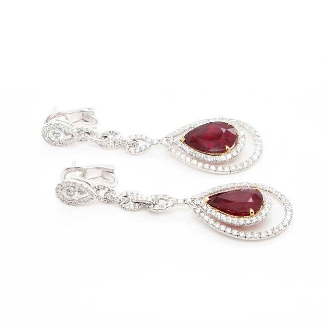  4.142 / 3.229 cts Burmese Ruby with Diamond Earrings