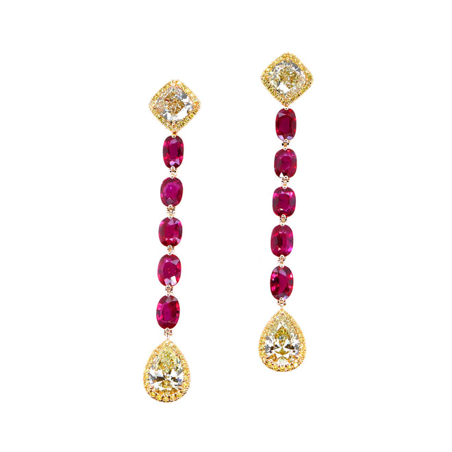 ER-25002-10.40  7.84 cts Unheated Ruby with Yellow Diamond Earrings (ENQUIRE)