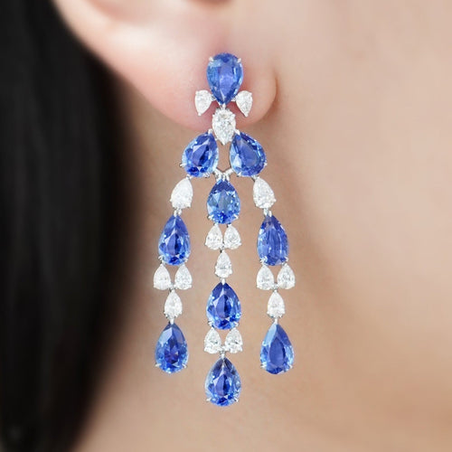 23.43 cts Unheated Blue Sapphire with Diamond Earrings