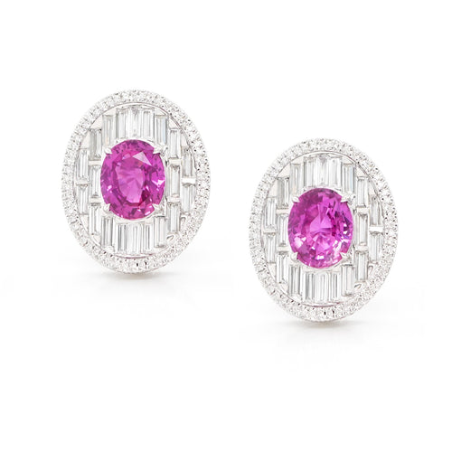 ES-24004-3.011 / 3.030 cts Oval Fancy Pink Sapphire with Diamond Earrings