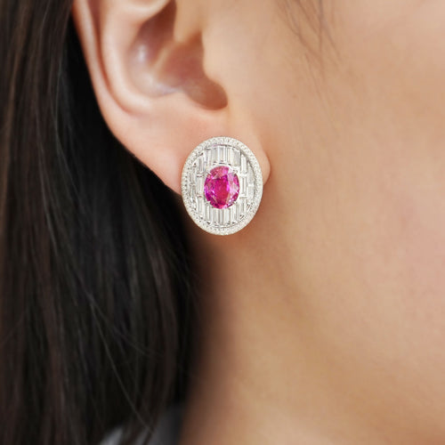 ES-24004-3.011 / 3.030 cts Oval Fancy Pink Sapphire with Diamond Earrings
