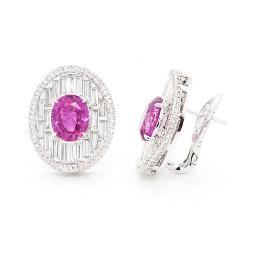 ES-24004-3.011 / 3.030 cts Oval Fancy Pink Sapphire with Diamond Earrings